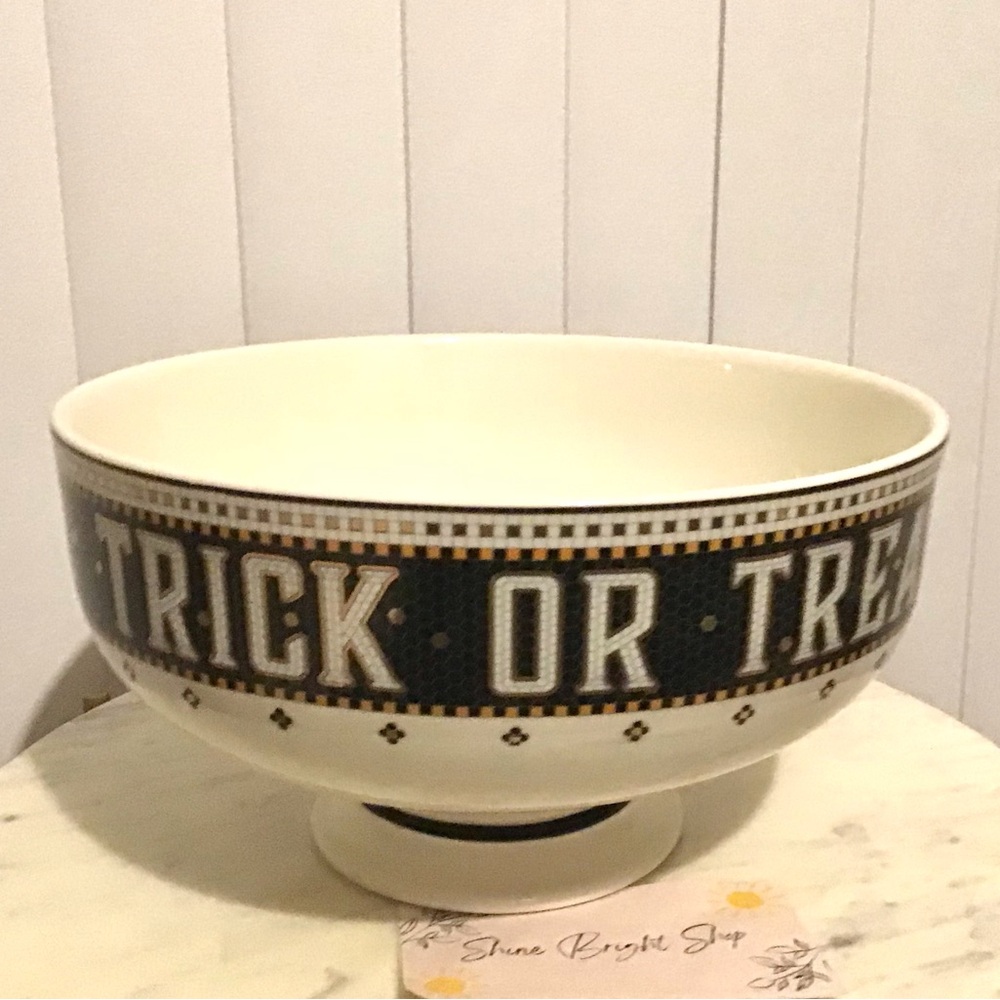 Anthropologie Bistro Tile Candy Bowl 24K Gold Decaled Stoneware Halloween NWT - Picture 9 of 14